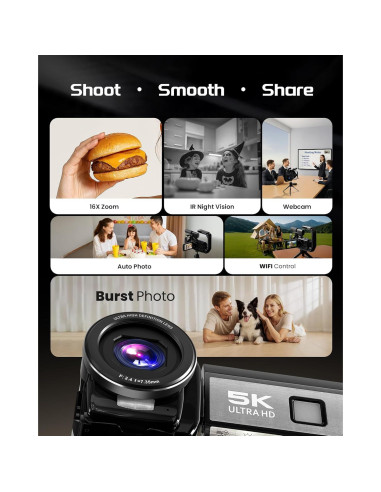 Cámara de Video 5K BREGOO con Pantalla Táctil 3" y Zoom 16X