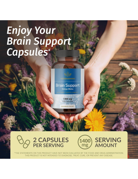 Cápsulas de Soporte Cerebral Herbamama 1400mg - 100 Veganas Cápsulas de Soporte Cerebral Herbamama 1400mg - 100 Veganas