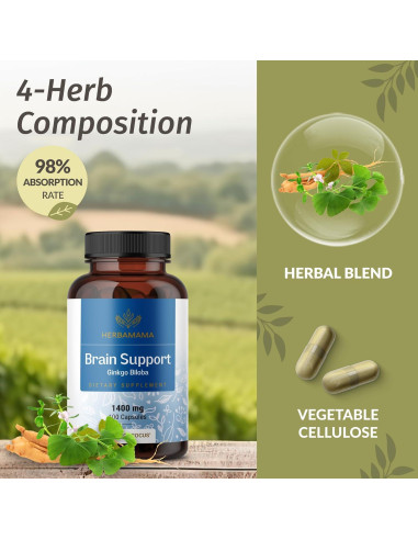 Cápsulas de Soporte Cerebral Herbamama 1400mg - 100 Veganas