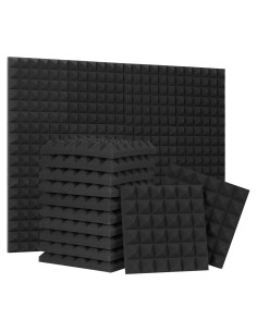 24 Paneles Acústicos Piramidales Negros 30.48x30.48cm Alta Densidad