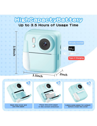 Cámara Instantánea para Niños MINIBEAR Q10 48MP Azul