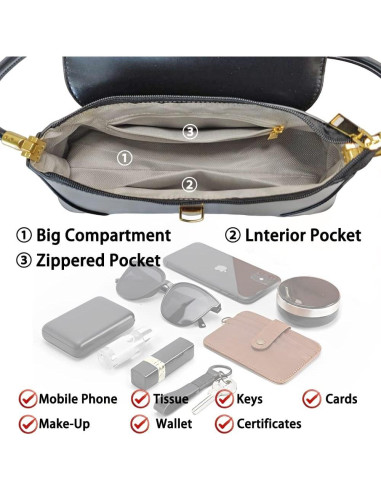 Bolso de Hombro Vintage para Mujeres Cuiab - Negro 27.94x9.4x11.43 cm