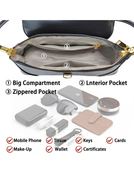 Bolso de Hombro Vintage para Mujeres Cuiab - Negro 27.94x9.4x11.43 cm