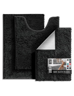 Alfombrillas de Baño Chenille Hearth & Harbor - Negro, 3 Piezas