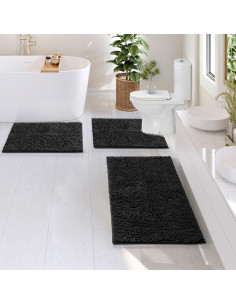 Alfombrillas de Baño Chenille Hearth & Harbor - Negro, 3 Piezas 2