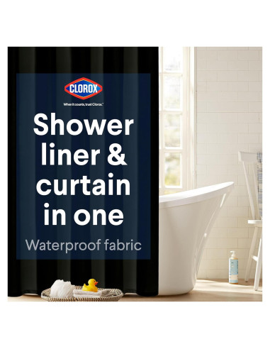 Cortina de Ducha CLOROX 2-en-1 Tela Impermeable 182x182cm Negro