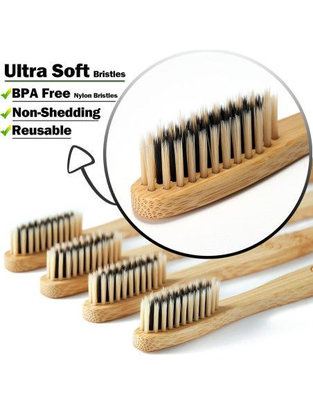 10 Cepillos de Dientes de Bambú Paeyaer Suave y Medio Ecológicos