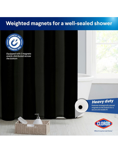 Cortina de Ducha CLOROX 2-en-1 Tela Impermeable 182x182cm Negro