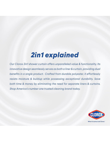 Cortina de Ducha CLOROX 2-en-1 Tela Impermeable 182x182cm Negro
