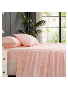 Juego de Sábanas Doble Yibeizi 100% Viscosa Bambú Rosa 4 Piezas