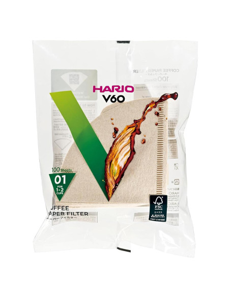 Filtros de café Hario V60 Tamaño 01 Natural 100 unidades