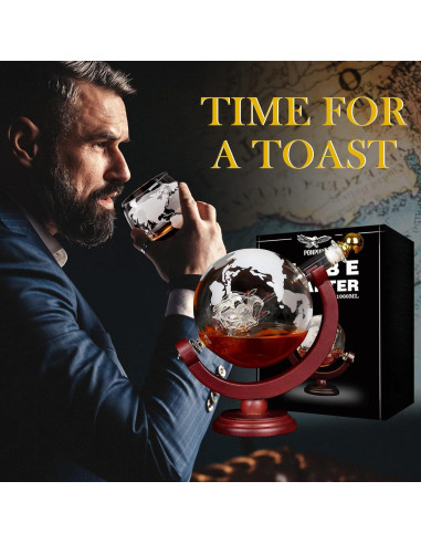 Decantador de Whisky Globo PONPUR 1000ml con Bandeja y Embudo