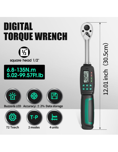 Llave de Torque Digital XLIT 1/2" 6.8-135 Nm Precisión +/-2%