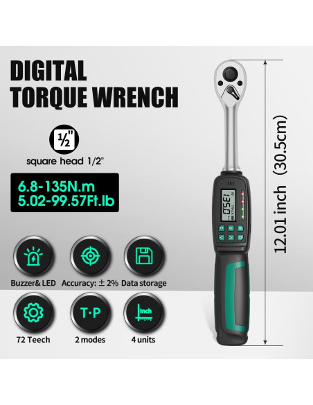 Llave de Torque Digital XLIT 1/2" 6.8-135 Nm Precisión +/-2%