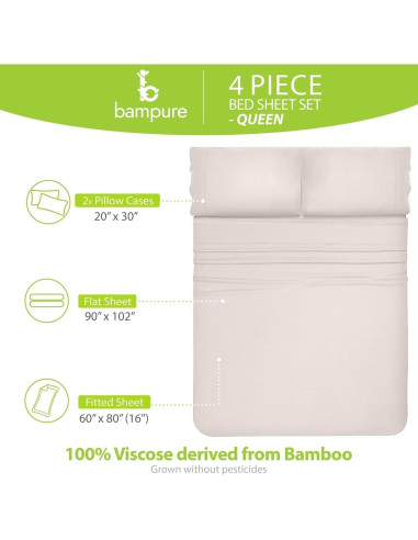 Conjunto de Sábanas BAMPURE Queen 100% Viscosa de Bambú Beige