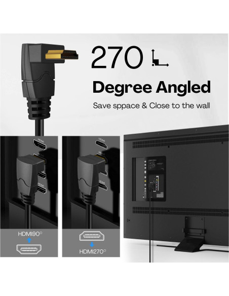Cable HDMI TNP 4K Ángulo Derecho 0.91m Alta Velocidad 18Gbps