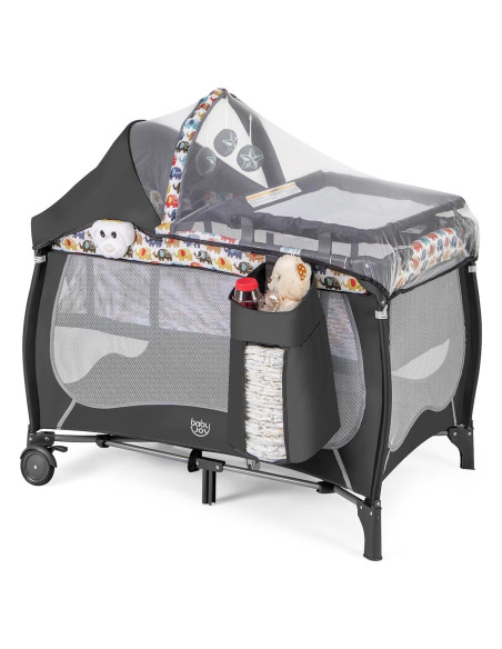 Cuna portátil 4 en 1 BABY JOY Elefante Colorido con dosel