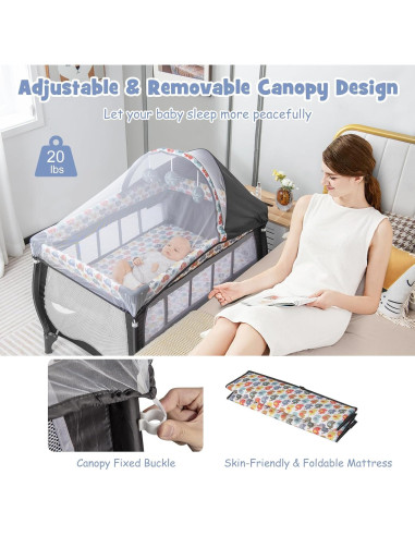 Cuna portátil 4 en 1 BABY JOY Elefante Colorido con dosel