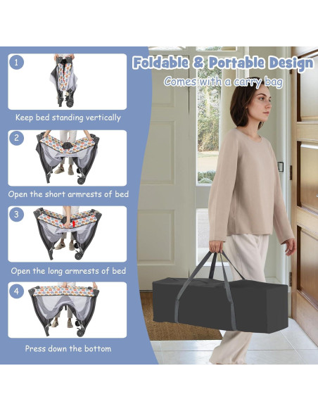 Cuna portátil 4 en 1 BABY JOY Elefante Colorido con dosel