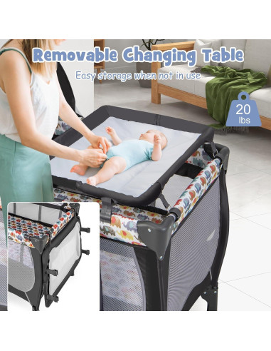 Cuna portátil 4 en 1 BABY JOY Elefante Colorido con dosel