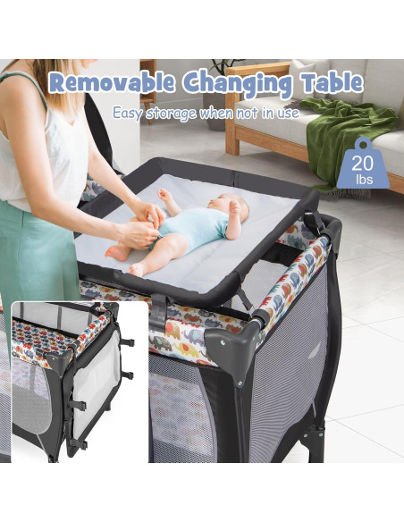 Cuna portátil 4 en 1 BABY JOY Elefante Colorido con dosel