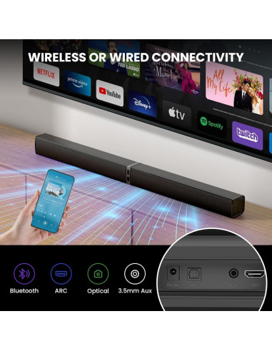 Barra de Sonido MZEIBO 80W Bluetooth para TV Inteligente