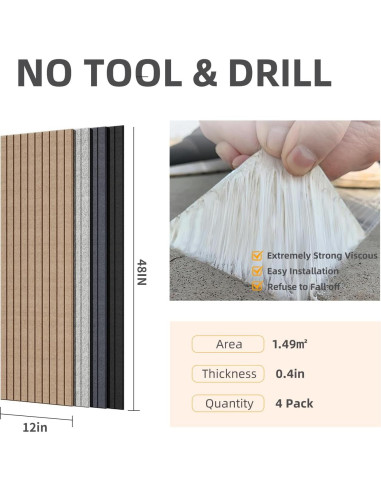 Paneles Acústicos de Pared Negros 4 Paquete 1.49m Aislantes