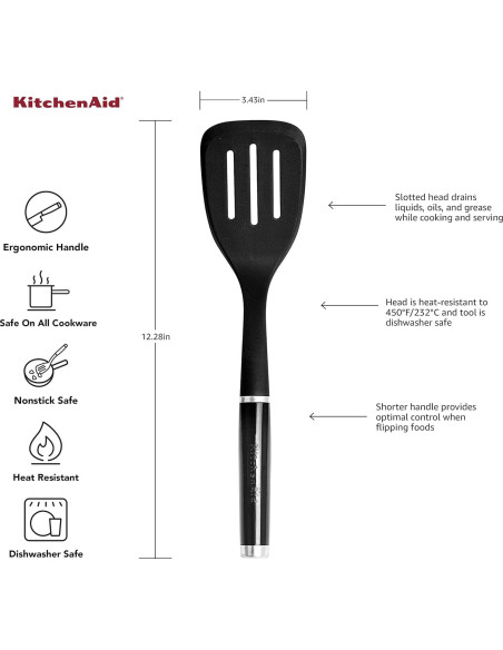 Espátula Ranurada de Nylon KitchenAid 34.7 cm Negra