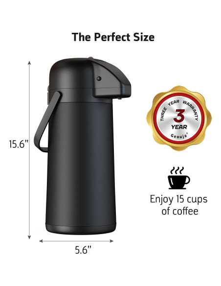 Jarra Térmica Geouja 3L Negra con Bomba - Aislante 24h Jarra Térmica Geouja 3L Negra con Bomba - Aislante 24h