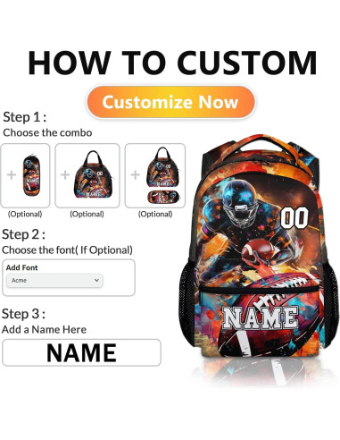 Mochila Escolar Personalizada Fútbol Homexzdiy 17 Pulgadas
