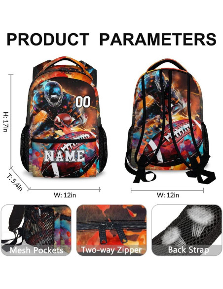 Mochila Escolar Personalizada Fútbol Homexzdiy 17 Pulgadas