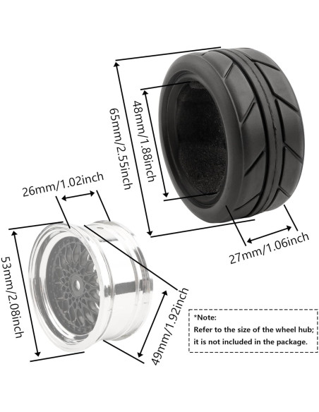 Ruedas de goma RC 1/10 GDOOL 65 mm para coches de turismo
