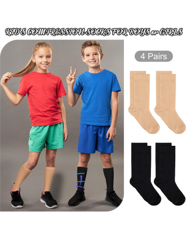 4 Pares de Calcetines de Compresión para Niños 15-20 mmHg