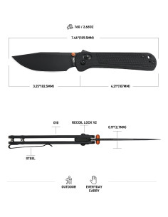 Cuchillo Plegable CJRB Bolt 3.25" Acero AR-RPM9 Mango G10 Negro 2