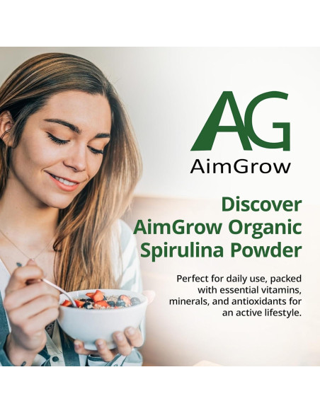 Polvo de Espirulina Orgánica AimGrow 454g - Vegano y Sin Gluten Polvo de Espirulina Orgánica AimGrow 454g - Vegano y Sin Gluten
