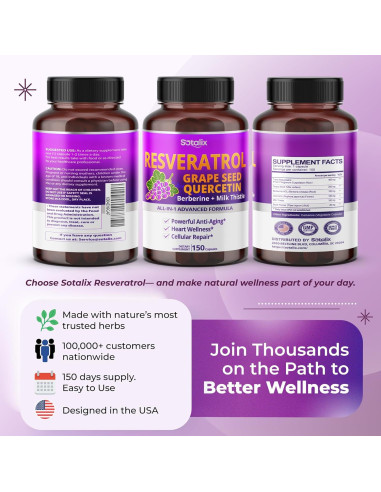 Suplemento Antienvejecimiento Sotalix Resveratrol 150 Cápsulas