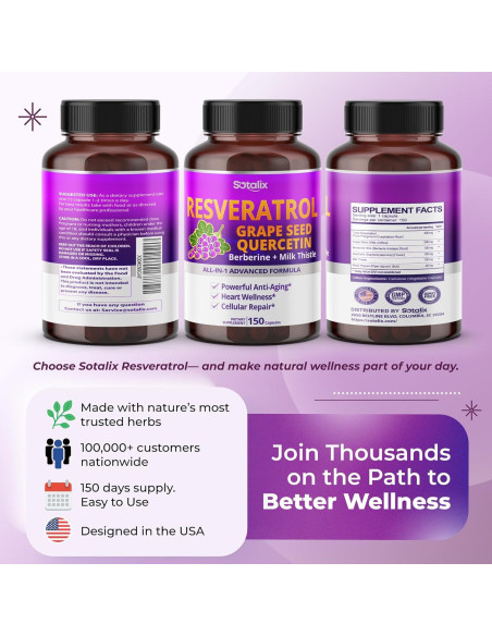 Suplemento Antienvejecimiento Sotalix Resveratrol 150 Cápsulas