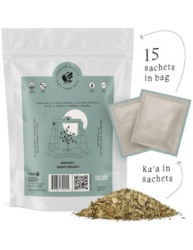 Té de Yerba Mate Crudo Orgánico Premium Katú Ka'a - 15 Bolsitas