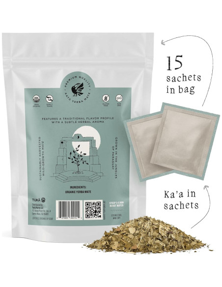 Té de Yerba Mate Crudo Orgánico Premium Katú Ka'a - 15 Bolsitas