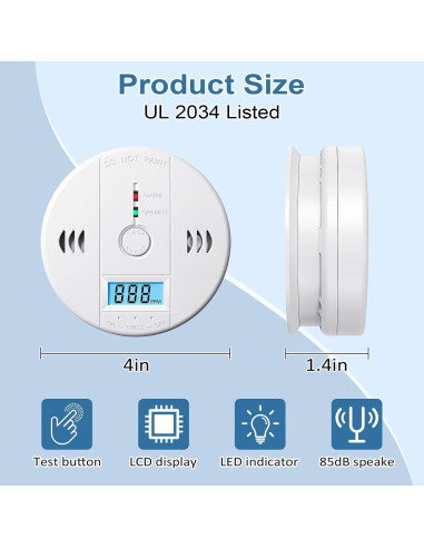 Paquete de 2 Detectores de Monóxido de Carbono Deller con Pantalla LED