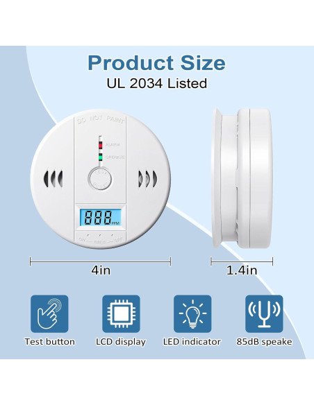 Paquete de 2 Detectores de Monóxido de Carbono Deller con Pantalla LED