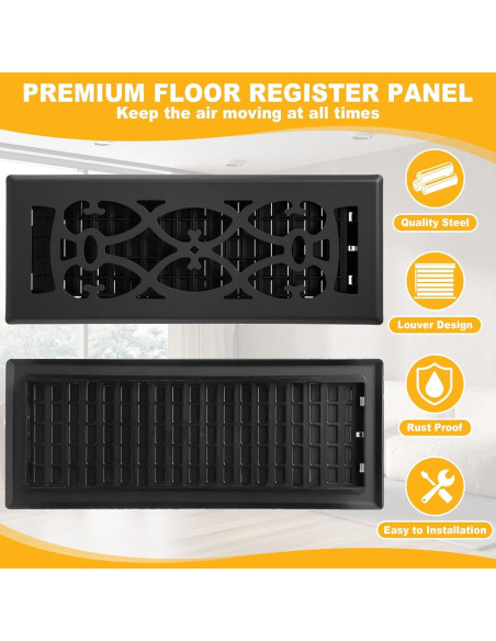 10 Cubiertas de Ventilación de Piso Tuanse 10.16 x 30.5 cm Negras