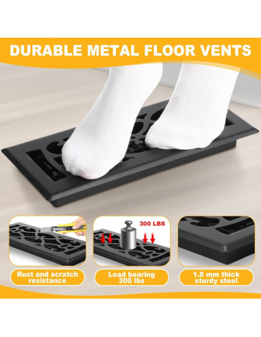 10 Cubiertas de Ventilación de Piso Tuanse 10.16 x 30.5 cm Negras