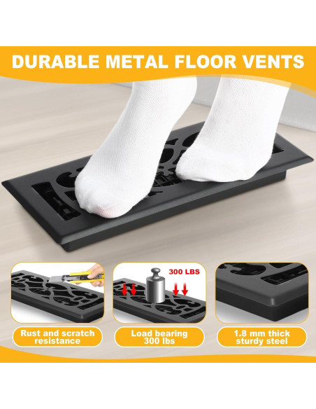 10 Cubiertas de Ventilación de Piso Tuanse 10.16 x 30.5 cm Negras