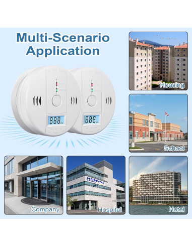 Paquete de 2 Detectores de Monóxido de Carbono Deller con Pantalla LED