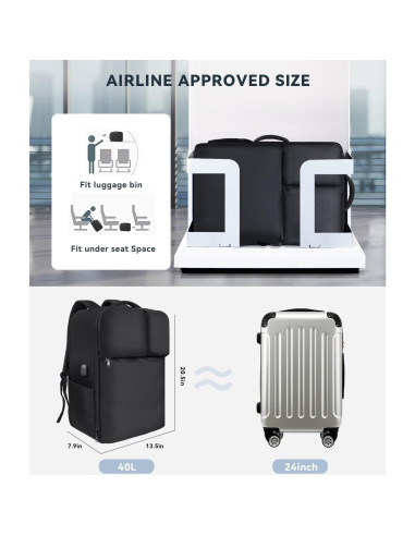 Mochila de Viaje 50L Devonwide Negra Aprobada para Vuelo