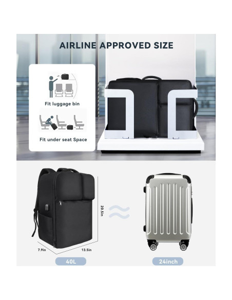 Mochila de Viaje 50L Devonwide Negra Aprobada para Vuelo