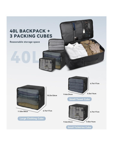 Mochila de Viaje 50L Devonwide Negra Aprobada para Vuelo