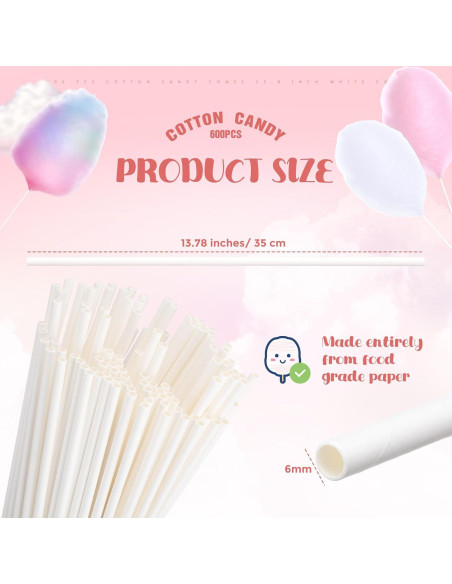 Conos de Algodón de Azúcar Honeydak 600 Pcs 35.1 cm Blancos