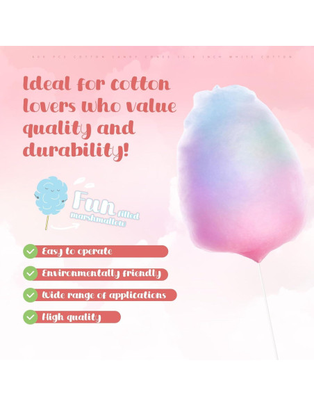 Conos de Algodón de Azúcar Honeydak 600 Pcs 35.1 cm Blancos